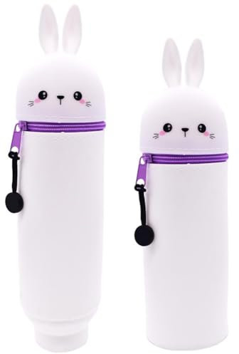 SKIPTHYBER Cartoon Federmäppchen,Federmäppchen aus Weichem Silikon 2-in-1 Weiche Silikontasche,Bunny Silikon Mäppchen Jungen Student Schön Stehendes Mäppchen für Mädchen Teenager