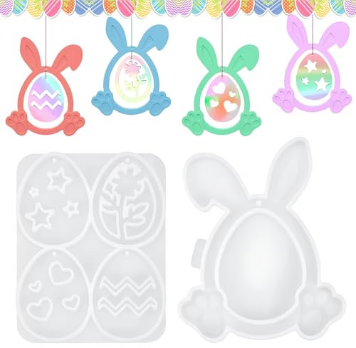 Silikonformen Gießformen Ostern Anhänger, 5 Stück Ostern Silikonformen, Gießformen Anhänger Ostern, Ostern Hase Ostereier DIY Silikon, Silikonform Ostereier für Bastelarbeiten, Gips, Kerzen