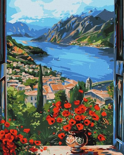 IDEYKA Bergpier ©art_selena_ua Malen nach Zahlen für Erwachsene, einfaches Acryl-Malen nach Zahlen für Erwachsene, mit rahmen,DIY als Geschenk, 40x50cm