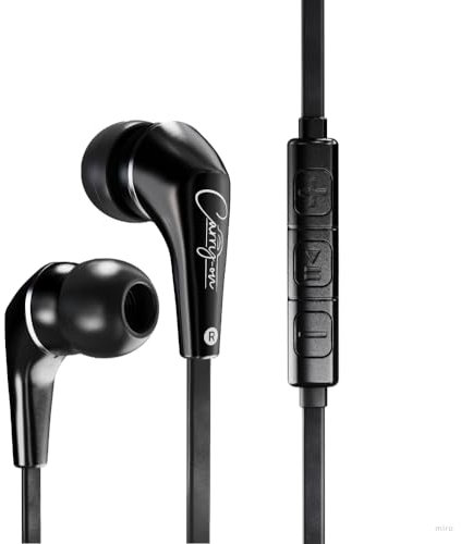 Carry-on EB50 Wired Earphones, In-Ear Wired Headphones with Microphone, 3.5mm Jack, Tangle-Free, Carry Case, for Ipad, Computer, Laptop, Tablet, Phone, Gaming - Black