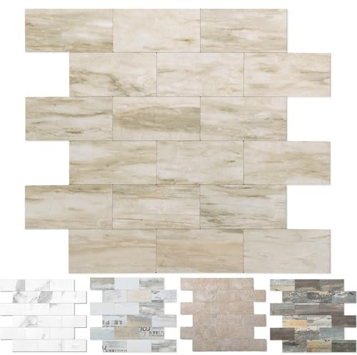 OYASIMI 1 Sheet Peel and Stick Tile Backsplash 13.5X11.4 PVC Wall Tiles, Stick on Backsplash for Kitchen, Bathroom Tile, Fireplace Décor, Laundry Table, Stair Decals in Slate Beige