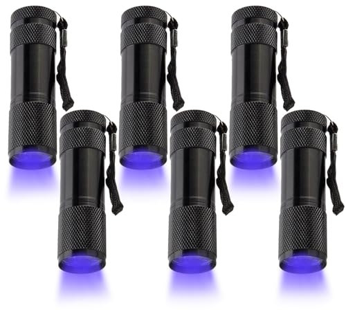 POCKETMAN Paquete de 6 linternas LED ultra violeta, detector de orina de mascotas de 395 nm e identificador de dinero falso, luz negra multiusos para inspección del hogar, controles de seguridad