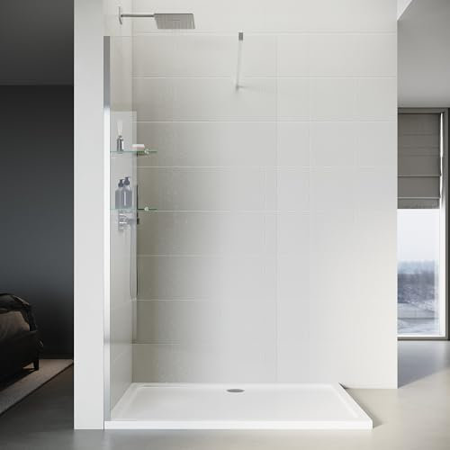 SONNI Paroi de douche walk in 90 x 200 cm avec étagères en verre et receveur de douche de 140 cm