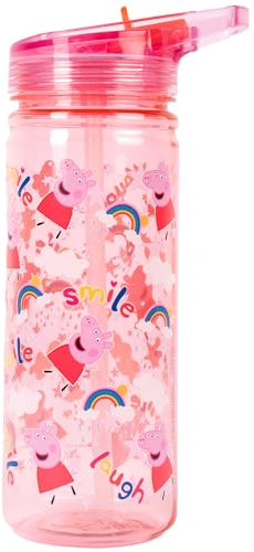 Peppa Pig Bouteille d'eau avec paille - 580 ml - 100% étanche - Durable - En plastique solide et sans BPA - Rose