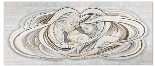 Lupia - Stampa su Tela Canvas World Sacra FAMIGLIA, Quadro Moderno 52x122 cm, Arte Digitale Alta Risoluzione, Tema sacro con testo decorativo, da Parete per Casa, capezzale