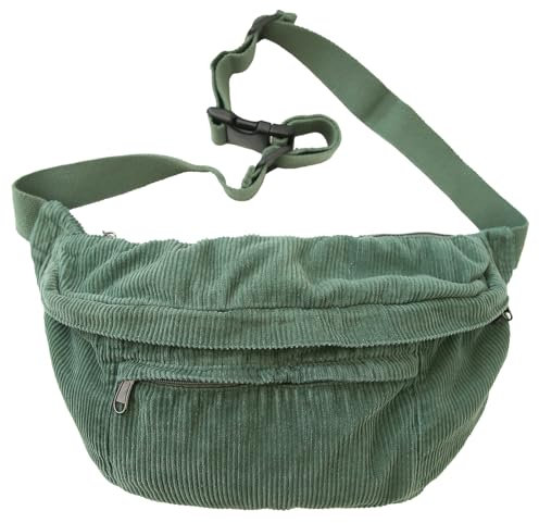Bauchtasche Damen Herren Cord groß Crossbody Bag Brusttasche Gürteltasche Hüfttasche Umhängetasche für Reisen Schule Arbeit und den täglichen Gebrauch Geschenke, Grün