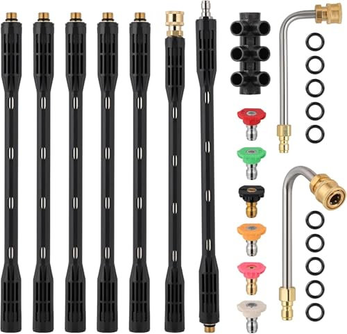 Lance TéLescopique Nettoyeur Haute Pression: Rallonge Nettoyeur Haute Pression avec Connexion Rapide 1/4, 6 Buses, 2 Coudes Lance Telescopique Pulverisateur Toiture pour GouttièRes, Toits, Volets