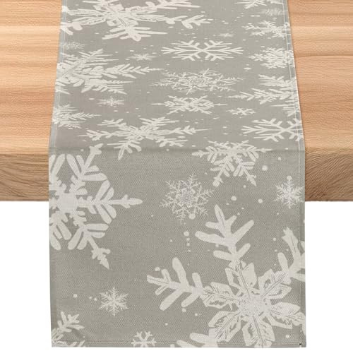 SOMYTING Weihnachtstischläufer, 33 x 228 cm, graue Schneeflocken, Weihnachtstischläufer, Winterurlaub, Küche, Esstisch, Dekoration für Weihnachten, Tischdekoration