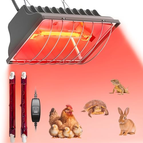 Chauffage pour Poulailler, Lampe Infrarouge étanche 250 W, Thermostat, Lampes Chauffantes pourVolailles avec Chaîne de Suspension Réglable pour Poussins, Chiots, Chats, Cochons, Chiens et Reptiles