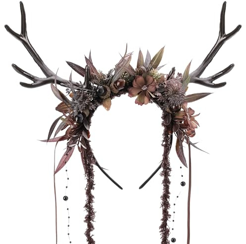 MOSTORY Geweih Hirschhörner Floral Kopfschmuck für Faschingskostüme Karneval, Antlers Headband für Renfaire Cosplay