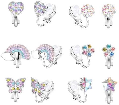6 Paar Ohrclips für Mädchen, Clip Ohrringe, Klipp Ohrringe | Sicherer und Komfortabler Tragkomfort, Ideal für Empfindliche Ohren, Ohne Piercing