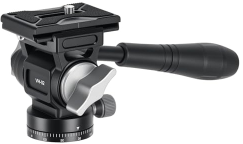 Koolehaoda Tripod Fluid Head Pan Tilt Head with Quick Release Plate and Handle, Metal Camera Tripod Head Compatible with Arca Swiss for Compact Video Cameras DSLR Cameras, Load up to 5KG