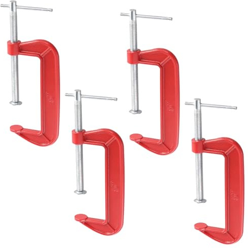LEXININ 4 Pcs 5 Inch G Clamp, Jaw Opening 130mm Red Cast Iron C Clamps for Woodworking Welding Building