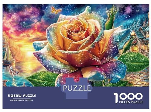 Magical Rose Recycled Cardboard 1000 Piece Rainbow Rose Art Puzzle, Concentration Training Teens, Personalised Gift, Wall Decor & After-School Fun 52x38cm/1000pcs