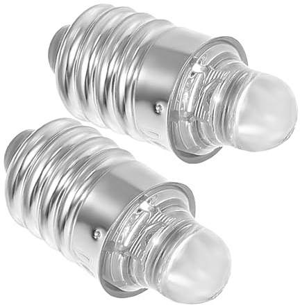 SWOOMEY Bombillas LED E10 de 3 V, Repuesto para Linterna, 2 Piezas | Base Miniatura Roscada, Instalación Sencilla, Acabado Plata, Metal y Vidrio, Uso en Linterna Portátil
