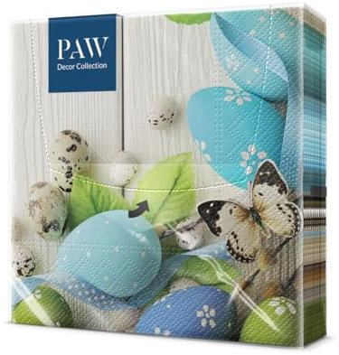 PAW - Servietten 3-lagig (33 x 33 cm) I 20 Stück I Perfekt für Ostern, Partys, Frühling und Feiern I Tischdeko Osterfeier Bunte Papierservietten - Schmetterling Ostereier I Gentle Easter