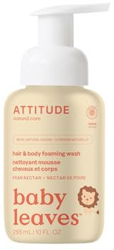 ATTITUDE 2-in-1 Hair and Body Foaming Baby Wash, EWG Verified Shampoo Soap, Dermatologically Tested, Made with Naturally Derived Ingredients, Vegan, Pear Nectar, 10 Fl Oz