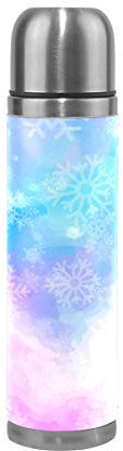 WowPrint Reisebecher, abstraktes Regenbogen-Muster, isolierte Edelstahl-Wasserflasche, auslaufsicher, doppelwandige Thermoskanne, Vakuumflasche, echtes Leder, 500 ml