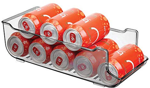 mDesign Cajas de almacenaje para frigorífico y armarios de cocina – Contenedores de plástico con capacidad para 9 latas – Práctico organizador de nevera – gris humo
