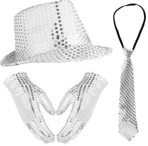 BESTOYARD Jazz Dance Accessoires mit Pailletten Hut, Shinny Pailletten Kostüm, Jazz Hip-Hop Dance Performance Zubehör Sets , Glitzer Krawatte, Handschuhe und Hosenträger für Bühnenauftritte, Karneval