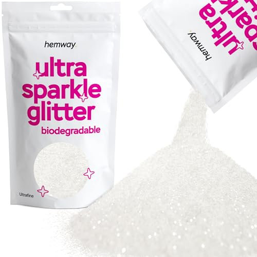 Hemway Eco Friendly Biodegradable Glitter - White Iridescent | Ultrafine Plant-Based Metallic Flakes for Arts & Resin Crafts | Bio Supplies for Festival, Hair, Face, Body & Nail Art Decoration | 100 g
