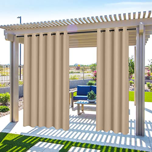 MINGPINHUIUS Rideaux d'extérieur Imperméables - Rideau Pergola Extérieur pour Terrasse, Balcon & Jardin, Protection Solaire et Protection de la Vie privée (Champagne, 2 PCS / 132 X 213 CM)