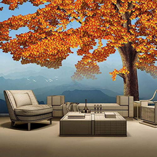 8D Wandbild Mapel Leaf Tree Mountain 3D Natur Tapete Hintergrund Wandbilder 3D Natur Tapeten Wandbilder Für Wohnzimmer,350 * 256Cm