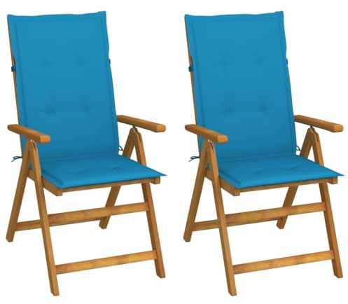 vidaXL 2X Akazienholz Massiv Garten Liegestuhl mit Kissen Gartenstuhl Hochlehner Holzstuhl Stühle Stuhl Klappstuhl Gartensessel Gartenstühle