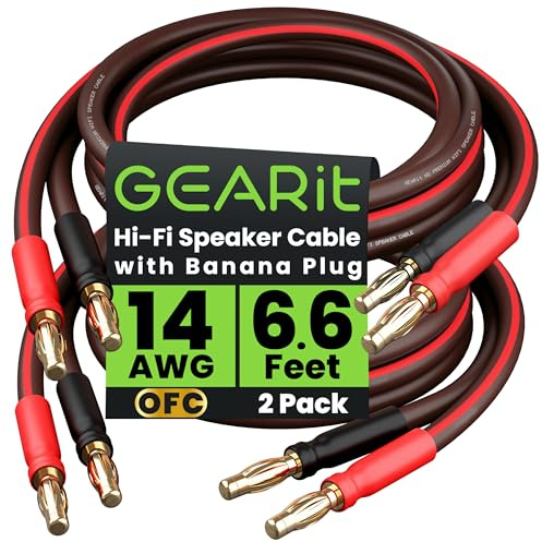GEARit Cavo per altoparlanti da 14 AWG con connettori a banana (confezione da 2, 3 metri), calibro 14 Ga, cavo a banana per audio surround bi-Amp HiFi bi-Amp – 99,9% rame OFC, punte placcate oro