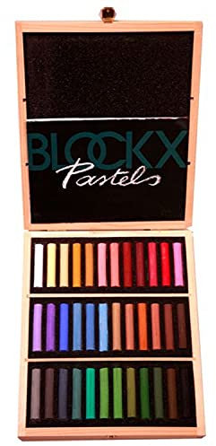 Honsell Lot de 36 pastels d'artiste Blockx dans une boîte en bois - Fabriqués à la main avec des pigments purs - Couleurs vives et très couvrantes. 49912 Coloré