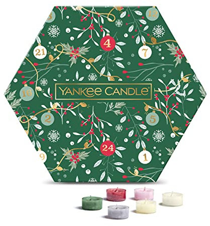 YANKEE CANDLE confezione regalo, Candele profumate natalizie, 18 candele tea light e 1 porta candela tea light, Collezione Countdown to Christmas