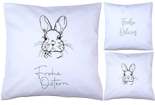 Primawela Kissen Ostern Osterkissen Osterhase Frühlingskissen Weiß Schwarz (Nur Schrift - Nur Bezug)