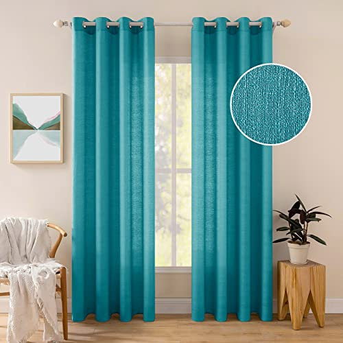 MIULEE 2er Set Voile Vorhang Sheer Leinenvorhang mit Ösen Transparente Unregelmäßige Textur Gardine Ösenschal Fensterschal Lichtdurchlässig für Schlafzimmer 175 x 140cm (H x B) Seeblau