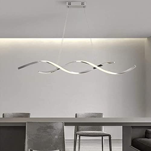 Esstischlampe LED Pendelleuchte Dimmbar Modern Esstisch Hängeleuchte Esszimmer Hängelampe mit Fernbedienung Chic Spiral Design Büro Kronleuchter Küchen Deko Deckenleuchten Höhenverstellbar L90cm Chrom
