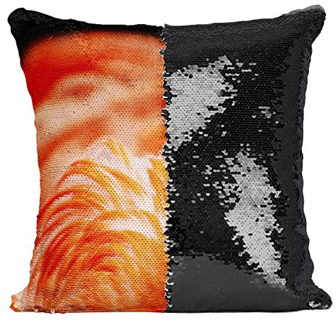 Pailletten-Kissenbezug Schwarz Nahaufnahme Roter Falmingo Wildtiere Vogel