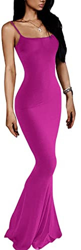 VIUTIL Robe longue moulante sexy à bretelles spaghetti sans manches pour femme 2023, rose rouge, Taille XS