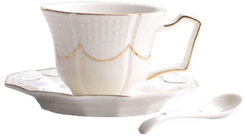 Yedaoiu Vintage Porcelain Coffee Cup Set Tazza da caffè con Cucchiaio Buona per la Colazione Tea Party Home Kitchen Gift,C