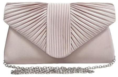 LeahWard Women's Satin Fabric Flap Clutch Bag Prom Wedding Party Evening Shoulder Handbag (Nude C)