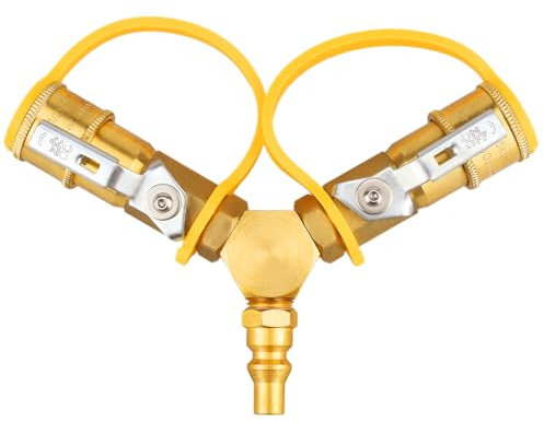 6,35 mm (1/4 Zoll) Wohnmobil-Propan-Schnellanschluss-Y-Splitter-Adapter mit Absperrventil, 2-Wege-Schnelltrenn-Set für Schnellanschluss, Propanschlauch, Anschluss an Wohnmobil-Tischgrill für