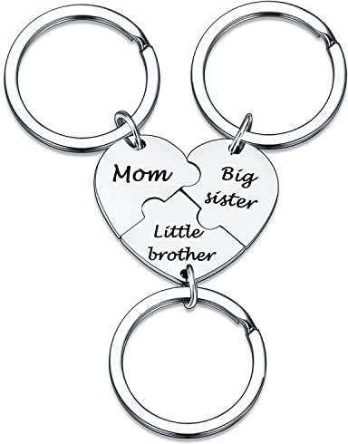 YEEQIN 3-teiliges Set mit passenden Schlüsselanhängern, für Mutter, große Schwester, kleiner Bruder, Geburtstagsgeschenk für Mutter von Sohn, Tochter, Muttertagsgeschenke, silber, Einheitsgröße