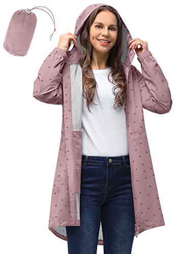 33,000ft Vêtement de pluie imperméable, poncho de pluie léger et respirant coupe-vent à capuche, fine pliable longue manteaux imperméables femme Rose à pois XS