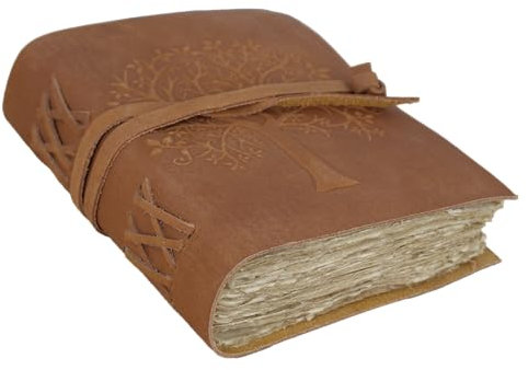 Vintage Echtleder Tagebuch | Handgefertigt | Veluca | Baum des Lebens | Ledergebundenes Notizbuch | Antik anmutendes Papier | Vintage Papier | Geschenk | LARP | Lederjournal | Unliniert | 240 Seiten