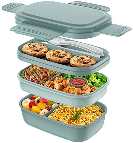 JSCORES Lunch Box Adults,1900ml Bento Box for Kids and Adults,Leak-Proof Bento Lunchbox for Work Picnic Office School(A-Blue)