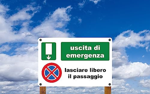 Phonecasing Cartello Segnale Uscita di Sicurezza 3 mm Alluminio Composito (20 cm x 30 cm, Uscita d'emergenza lasciare libero il passaggio)
