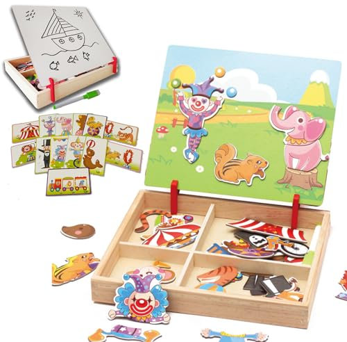 Rimafi magnetisches Holzpuzzle für Kinder ab 3 Jahren mit weißer Tafel zum Zeichnen