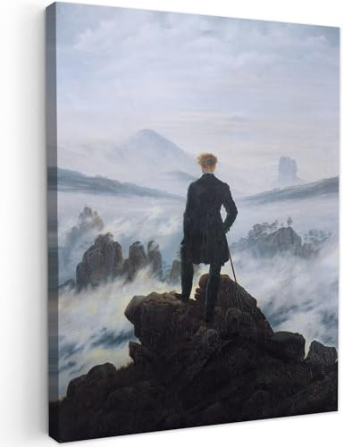 MuchoWow© Bild auf Leinwand 50x70 cm Schlafzimmer Bilder Wand Deko Wohnzimmer Modern Wanddeko Bilderwand Geschenk Alte Meister - Kunstdruck - Friedrich - Der Wanderer über dem Nebelmeer