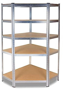 VBChome Ecke Lagerregal 90 x 180 x 40 cm Standregal mit 5 Fächern Metallregale MDF-Platten Kellerregal Schwerlastregal Garagenregal Werkstattregal Chrom Tiefe 40 cm | Ecke