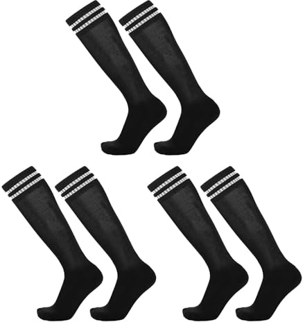 SKHAOVS 3 Pares Medias de Fútbol Negras para Niños, Calcetines Largas de Fútbol Baloncesto Hockey Rugby Tenis, Calcetines de Deporte Hasta Rodilla para Niños y Niñas de 5 a 12 Años