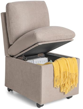 COSTWAY Polsterstuhl mit Stauraum, Akzentstuhl rollbar, Küchenstuhl mit 2 Kissen, Esszimmerstuhl Freizeitstuhl für Schlafzimmer, Wohnzimmer und Arbeitszimmer, 48 x 61,5 x 84 cm