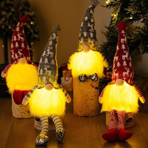 ACAREY Weihnachtsdeko, Weihnachten Deko Wichtel 5 Set, BeleuchtungWeihnachts Wichtel Klein,Weihnachtszwerge Plüsch-Dekorationen für Weihnachtsdeko Innen,Kinder Familie Weihnachten (4stk mit LED)